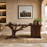 Ororien Sculpted Tree Branch Handcrafted Desk With Drawers by Timberustic — Dark Walnut finish