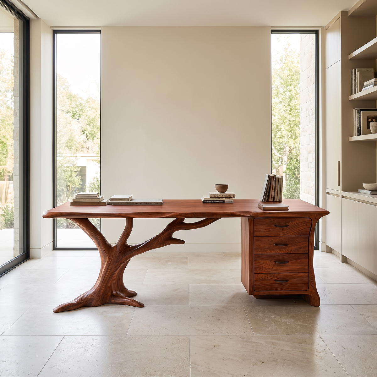 Ororien Sculpted Tree Branch Handcrafted Desk With Drawers by Timberustic — Mahogany finish