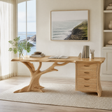Ororien Sculpted Tree Branch Handcrafted Desk With Drawers by Timberustic — Natural Oak finish
