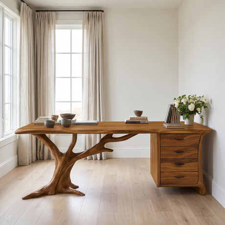 Ororien Sculpted Tree Branch Handcrafted Desk With Drawers Teak - Timberustic Desk With Drawers