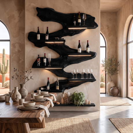 Orvendale Live Edge Handcrafted Floating Wine Shelf Black - Timberustic Floating Wine Shelf