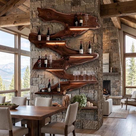 Orvendale Live Edge Handcrafted Floating Wine Shelf Dark Walnut - Timberustic Floating Wine Shelf