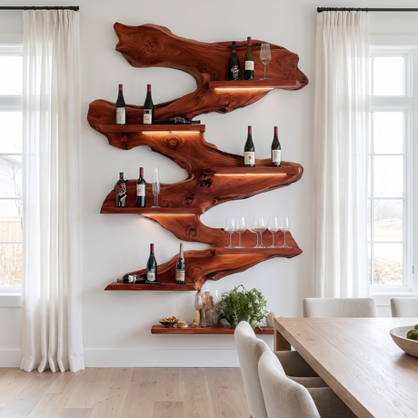 Orvendale Live Edge Handcrafted Floating Wine Shelf Mahogany - Timberustic Floating Wine Shelf