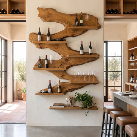 Orvendale Live Edge Handcrafted Floating Wine Shelf Teak - Timberustic Floating Wine Shelf