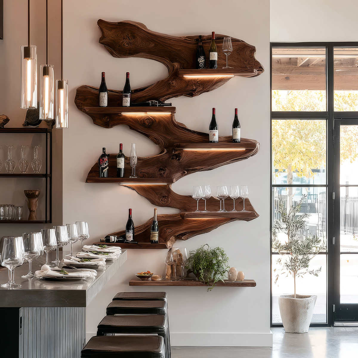Orvendale Live Edge Handcrafted Floating Wine Shelf by Timberustic — overall product view