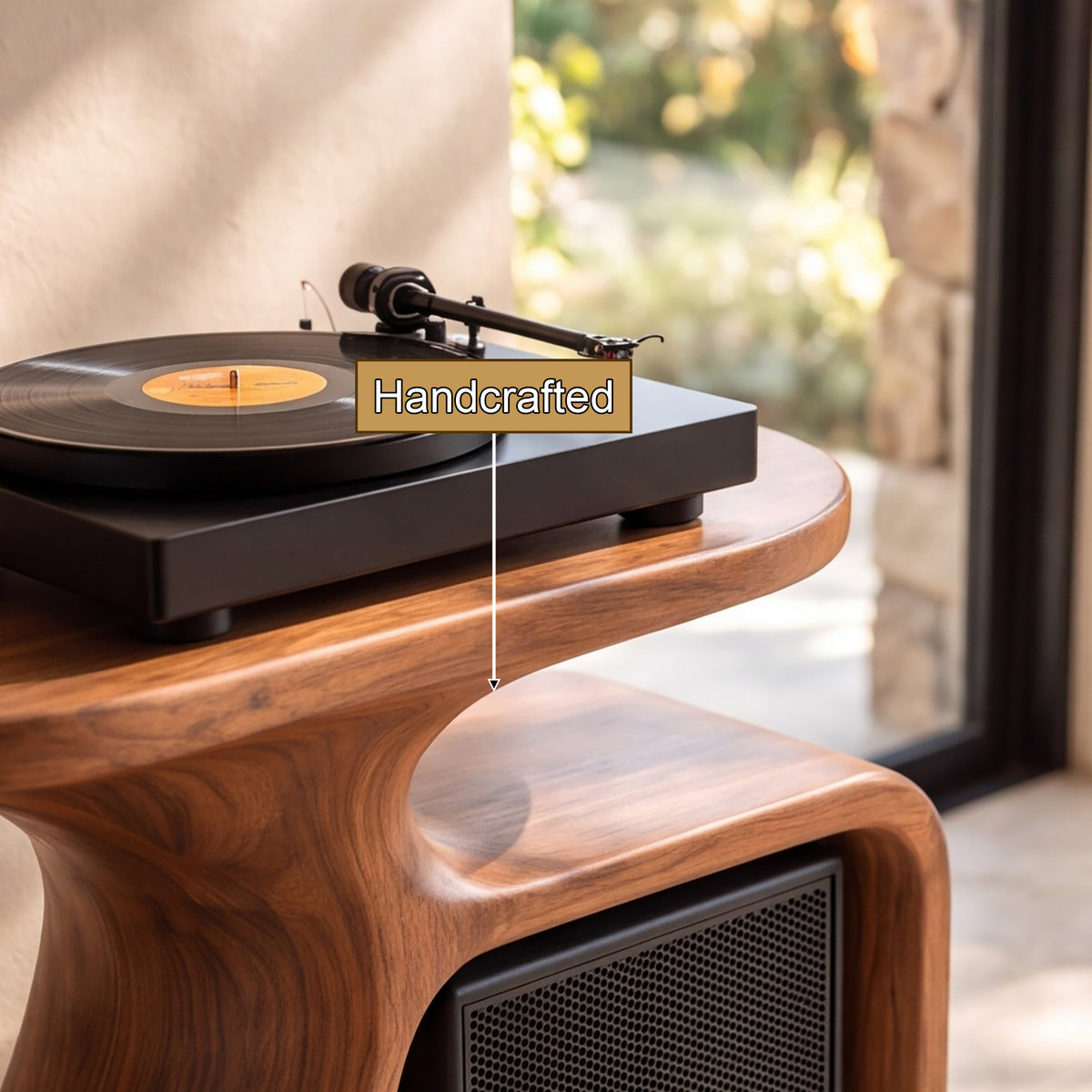 Oryven Sculpted Curved Frame Handcrafted Record Player Stand With Storage - Timberustic Record Player Stand With Storage