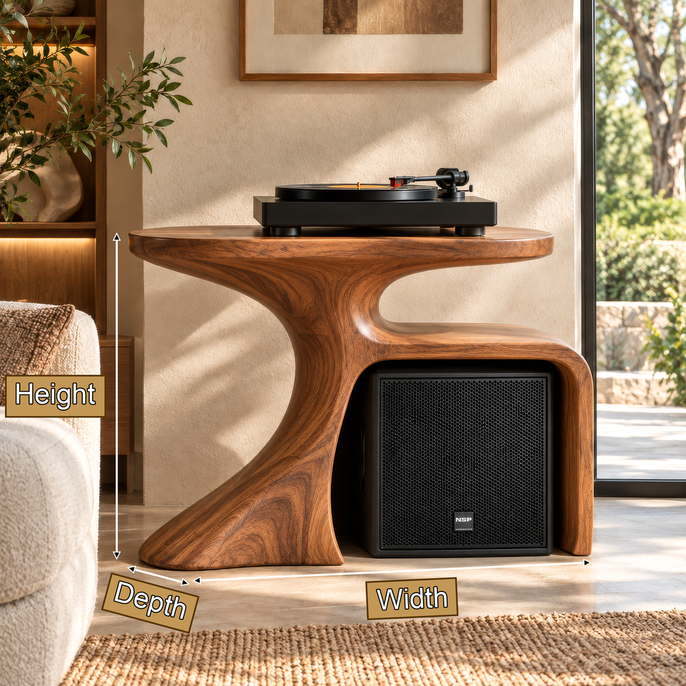 Oryven Sculpted Curved Frame Handcrafted Record Player Stand With Storage - Timberustic Record Player Stand With Storage