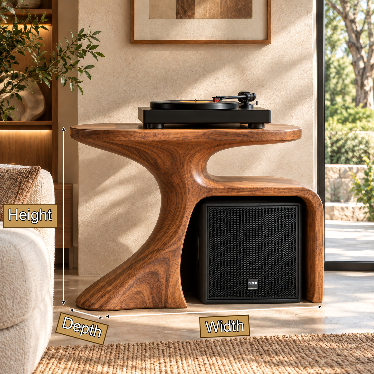 Oryven Sculpted Curved Frame Handcrafted Record Player Stand With Storage - Timberustic Record Player Stand With Storage