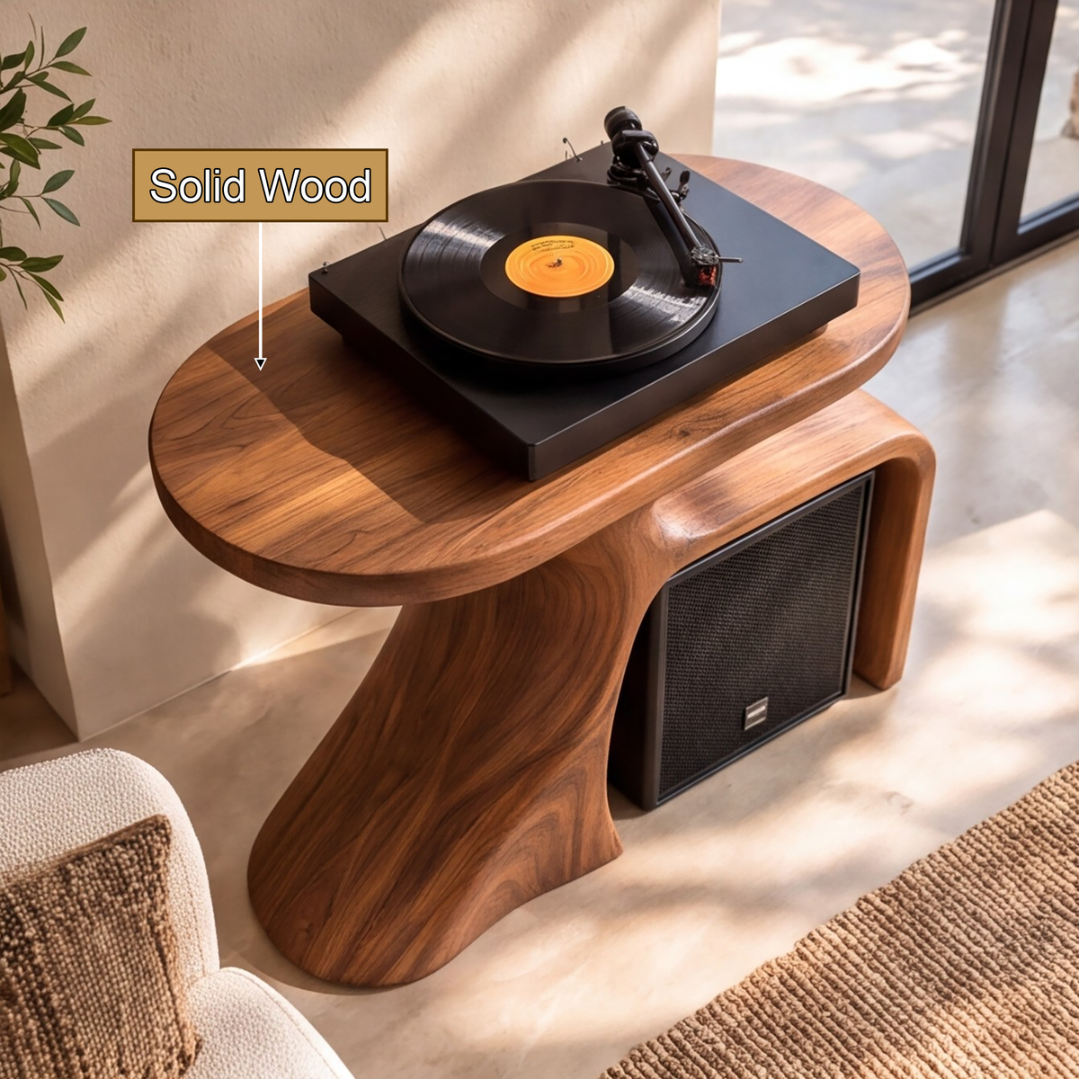 Oryven Sculpted Curved Frame Handcrafted Record Player Stand With Storage - Timberustic Record Player Stand With Storage
