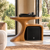 Oryven Sculpted Curved Frame Handcrafted Record Player Stand With Storage Teak - Timberustic Record Player Stand With Storage