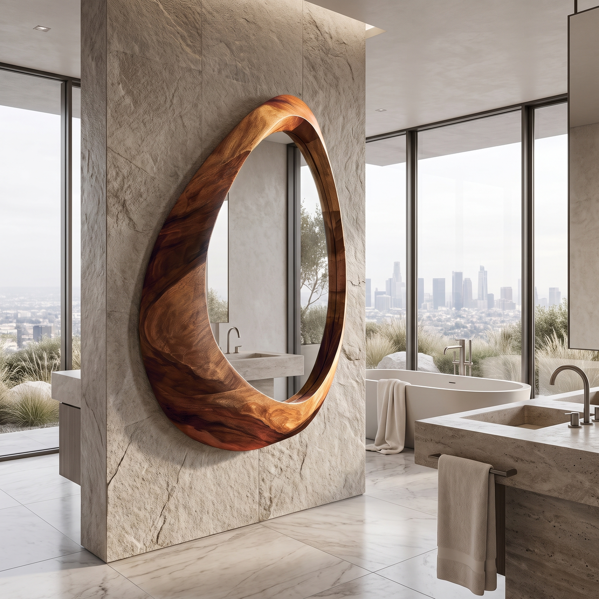 Oryvia Teardrop Sculpted Handcrafted Mirror Frame by Timberustic — Brown finish