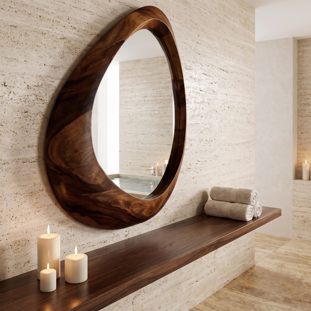 Oryvia Teardrop Sculpted Handcrafted Mirror Frame by Timberustic — Dark Walnut finish