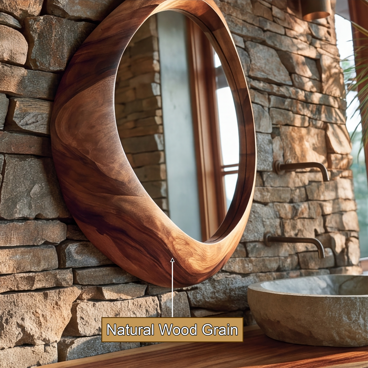 Oryvia Teardrop Sculpted Handcrafted Mirror Frame by Timberustic — natural wood grain detail