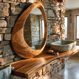 Oryvia Teardrop Sculpted Handcrafted Mirror Frame by Timberustic — Teak finish