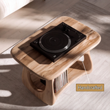 Ovara Sculpted Rounded Frame Handcrafted Record Player Stand With Storage by Timberustic — handcrafted details