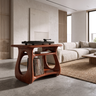 Ovara Sculpted Rounded Frame Handcrafted Record Player Stand With Storage by Timberustic — Mahogany finish