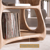 Ovara Sculpted Rounded Frame Handcrafted Record Player Stand With Storage by Timberustic — natural wood grain detail