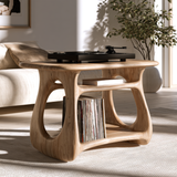 Ovara Sculpted Rounded Frame Handcrafted Record Player Stand With Storage by Timberustic — overall product view