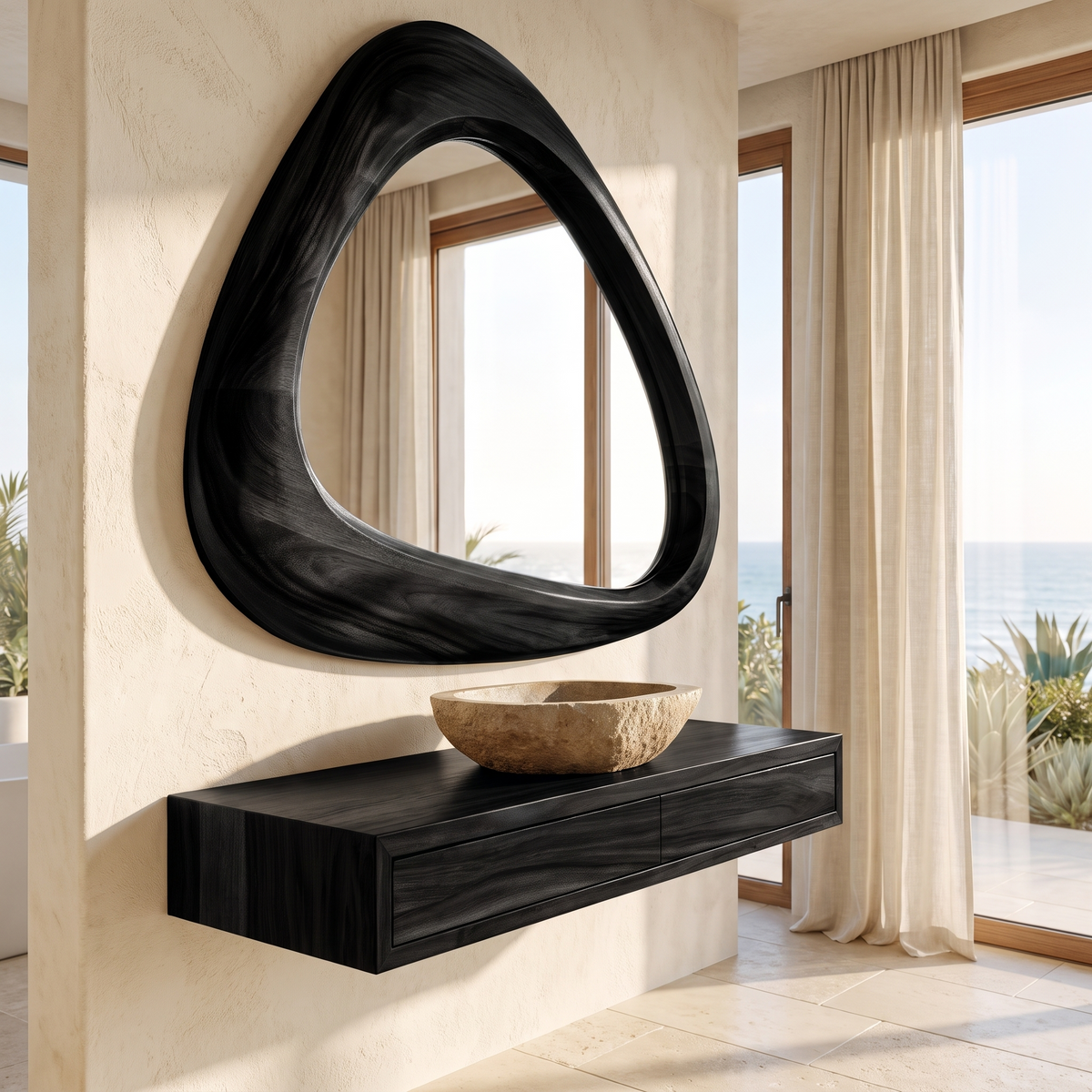 Ovelune Rounded-Triangle Sculpted Handcrafted Mirror Frame by Timberustic — Black finish