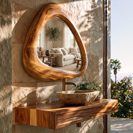 Ovelune Rounded-Triangle Sculpted Handcrafted Mirror Frame Teak - Timberustic Mirror