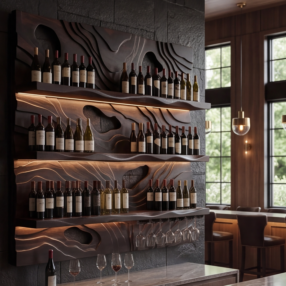 Ravelyth Sculpted Relief Handcrafted Floating Wine Shelf by Timberustic — product detail view 4
