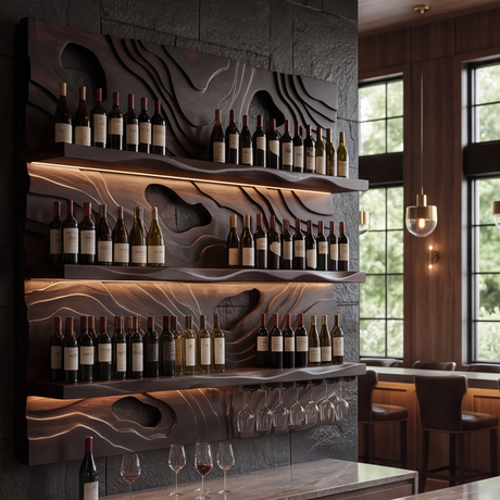 Ravelyth Sculpted Relief Handcrafted Floating Wine Shelf - Timberustic Floating Wine Shelf