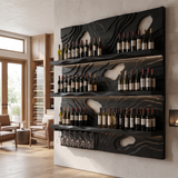 Ravelyth Sculpted Relief Handcrafted Floating Wine Shelf by Timberustic — Black finish