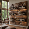 Ravelyth Sculpted Relief Handcrafted Floating Wine Shelf by Timberustic — Brown finish