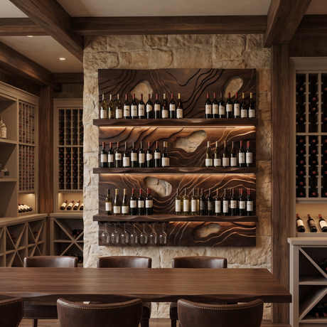 Ravelyth Sculpted Relief Handcrafted Floating Wine Shelf Dark Walnut - Timberustic Floating Wine Shelf