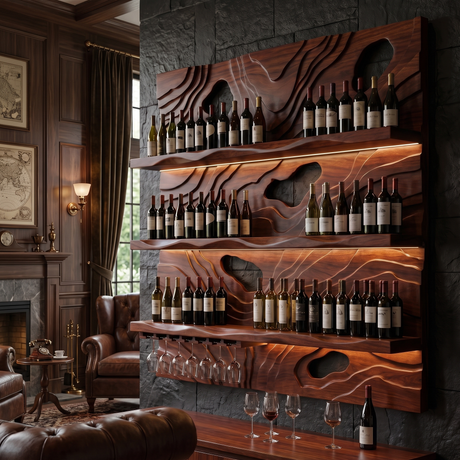 Ravelyth Sculpted Relief Handcrafted Floating Wine Shelf Mahogany - Timberustic Floating Wine Shelf