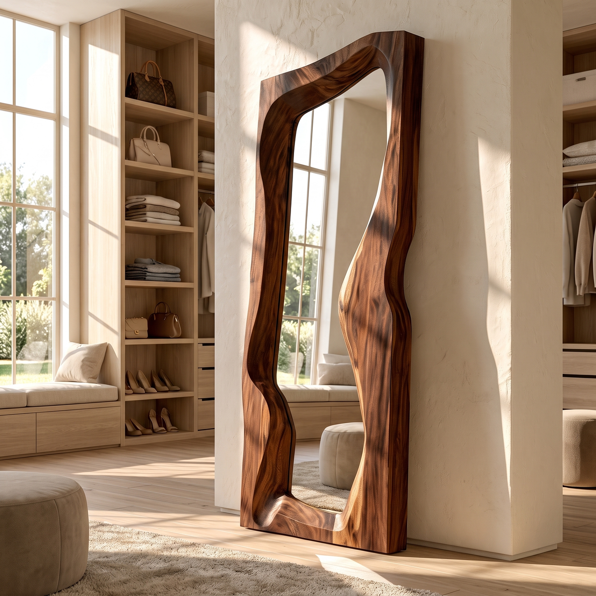 Ravessa Undulating Sculpted Handcrafted Mirror Frame by Timberustic — Brown finish