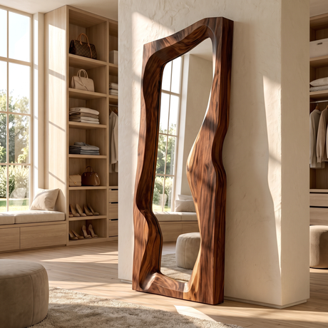 Ravessa Undulating Sculpted Handcrafted Mirror Frame Brown - Timberustic Mirror