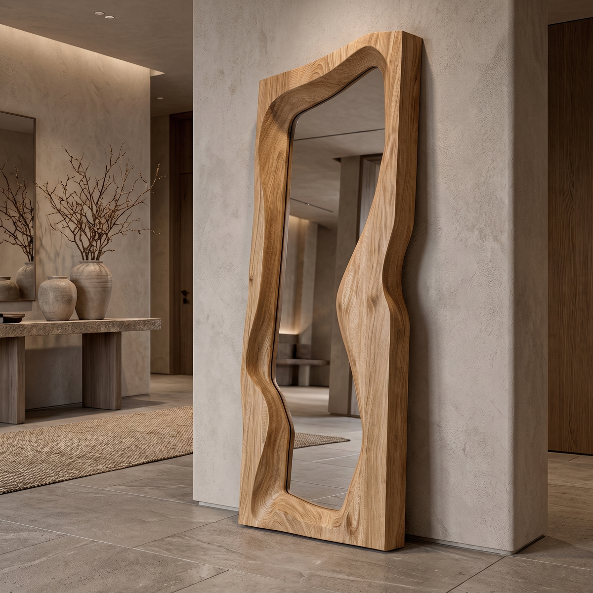 Ravessa Undulating Sculpted Handcrafted Mirror Frame by Timberustic — Natural Oak finish