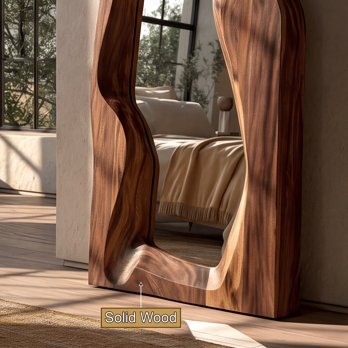 Ravessa Undulating Sculpted Handcrafted Mirror Frame by Timberustic — solid wood detail