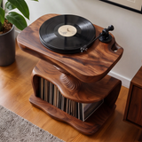 Rhyvora Twisting Sculpted Handcrafted Record Player Stand With Storage - Timberustic Record Player Stand With Storage