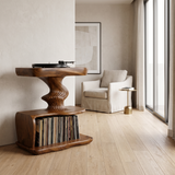 Rhyvora Twisting Sculpted Handcrafted Record Player Stand With Storage Brown - Timberustic Record Player Stand With Storage