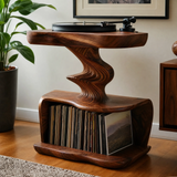 Rhyvora Twisting Sculpted Handcrafted Record Player Stand With Storage - Timberustic Record Player Stand With Storage