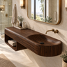 Rivessa Ribbed Sculpted Handcrafted Floating Bathroom Vanity with Integrated Sink and Open Storage by Timberustic — Dark Walnut finish