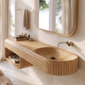 Rivessa Ribbed Sculpted Handcrafted Floating Bathroom Vanity with Integrated Sink and Open Storage by Timberustic — Natural Oak finish