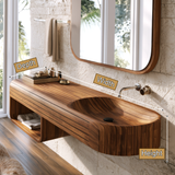 Rivessa Ribbed Sculpted Handcrafted Floating Bathroom Vanity with Integrated Sink and Open Storage by Timberustic — product dimensions