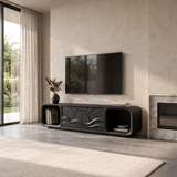 Solvaya Sculpted Sunrise Landscape Handcrafted TV Cabinet Black - Timberustic TV Cabinet