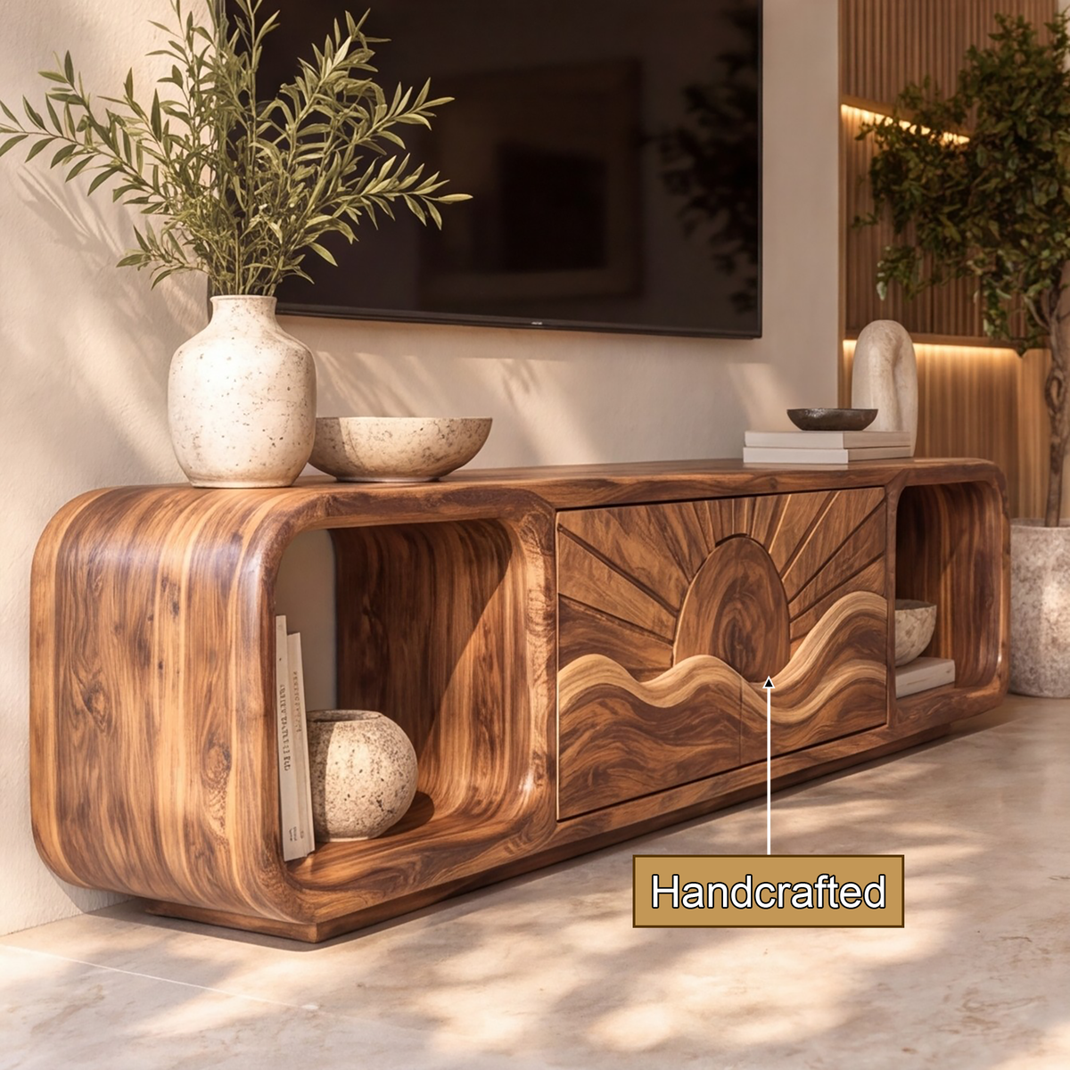 Solvaya Sculpted Sunrise Landscape Handcrafted TV Cabinet - Timberustic TV Cabinet