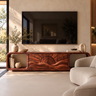 Solvaya Sculpted Sunrise Landscape Handcrafted TV Cabinet Mahogany - Timberustic TV Cabinet