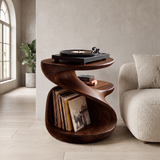 Sonavere Twisting Sculpted Handcrafted Record Player Stand With Storage Dark Walnut - Timberustic Record Player Stand With Storage