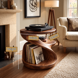Sonavere Twisting Sculpted Handcrafted Record Player Stand With Storage - Timberustic Record Player Stand With Storage