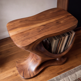 Sonvella Flowing Sculpted Handcrafted Record Player Stand With Storage - Timberustic Record Player Stand With Storage