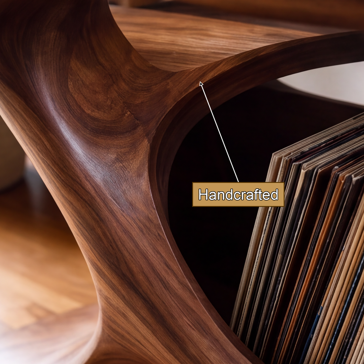 Sonvella Flowing Sculpted Handcrafted Record Player Stand With Storage - Timberustic Record Player Stand With Storage