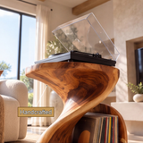 Sonvessa Twisting Sculpted Handcrafted Record Player Stand With Storage - Timberustic Record Player Stand With Storage
