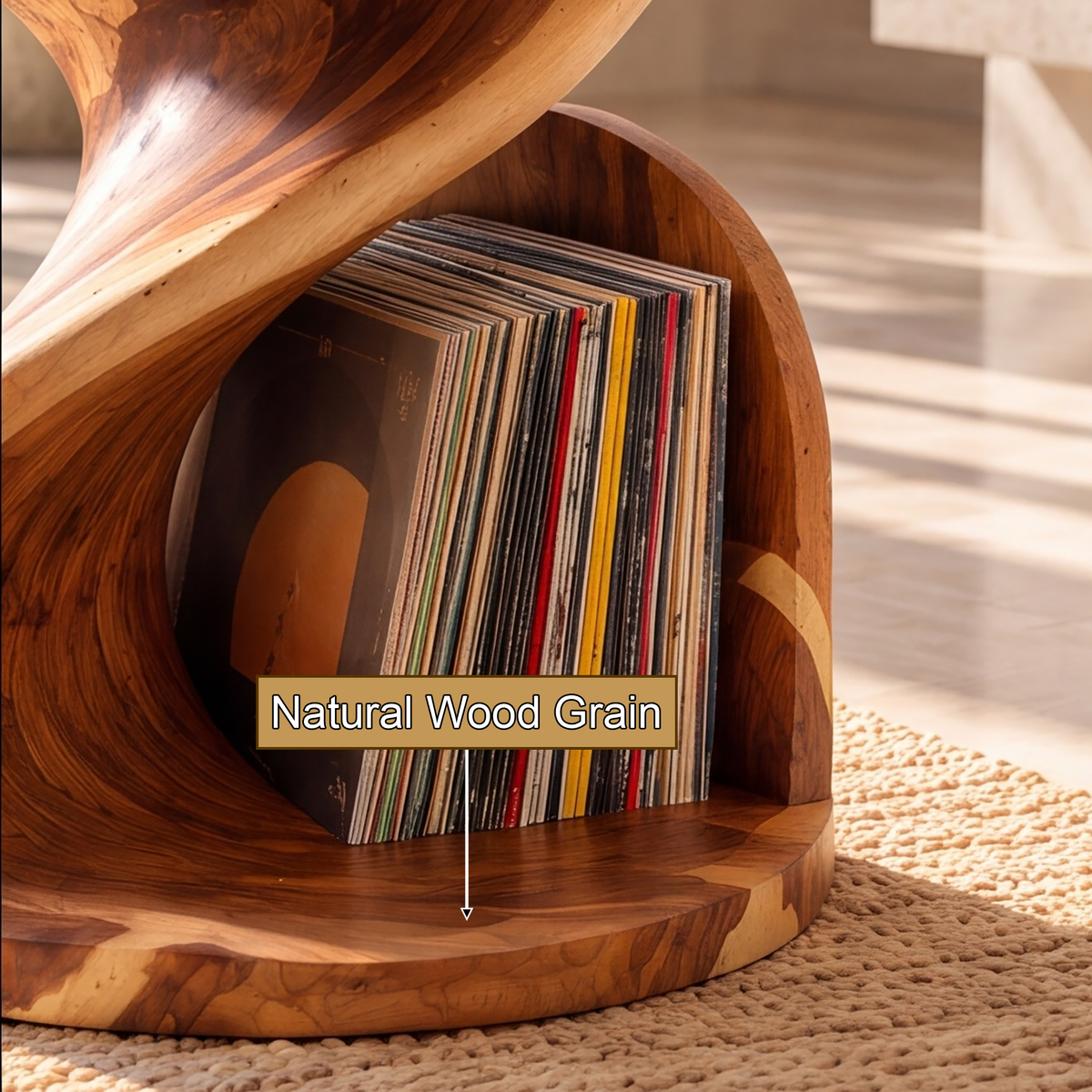 Sonvessa Twisting Sculpted Handcrafted Record Player Stand With Storage - Timberustic Record Player Stand With Storage