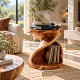 Sonvessa Twisting Sculpted Handcrafted Record Player Stand With Storage - Timberustic Record Player Stand With Storage